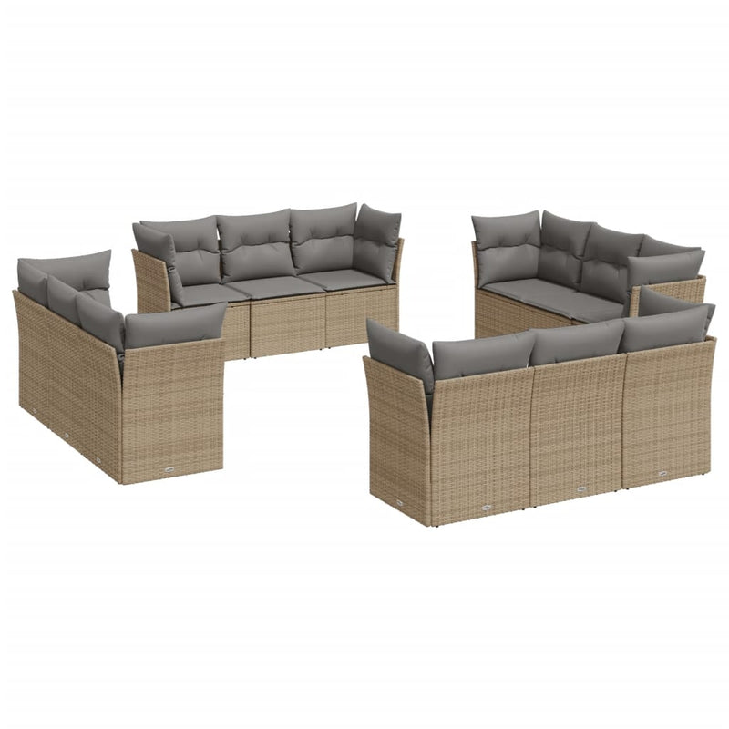 vidaXL 12 Piece Garden Sofa Set with Cushions Beige Poly Rattan