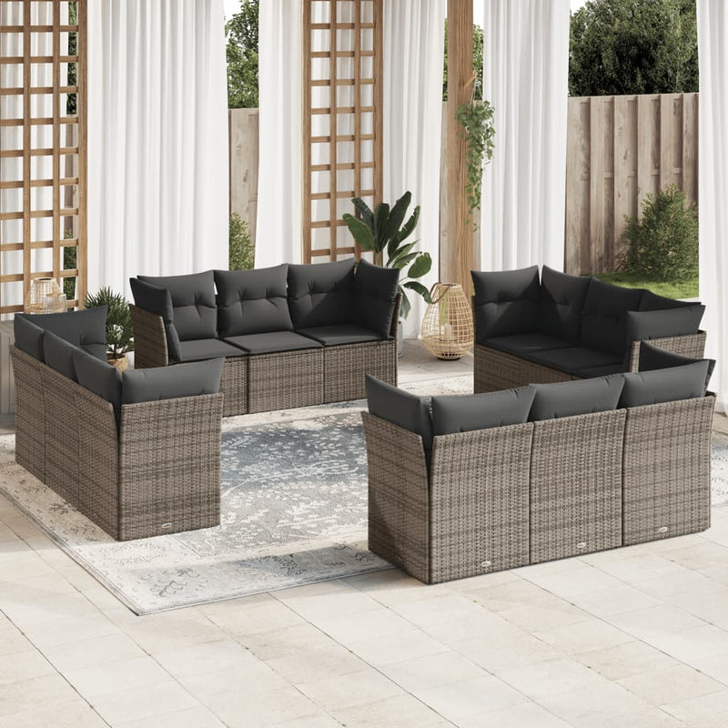 vidaXL 12 Piece Garden Sofa Set with Cushions Grey Poly Rattan