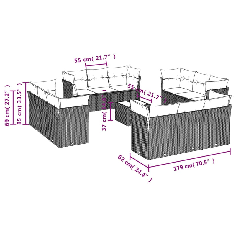 vidaXL 13 Piece Garden Sofa Set with Cushions Grey Poly Rattan