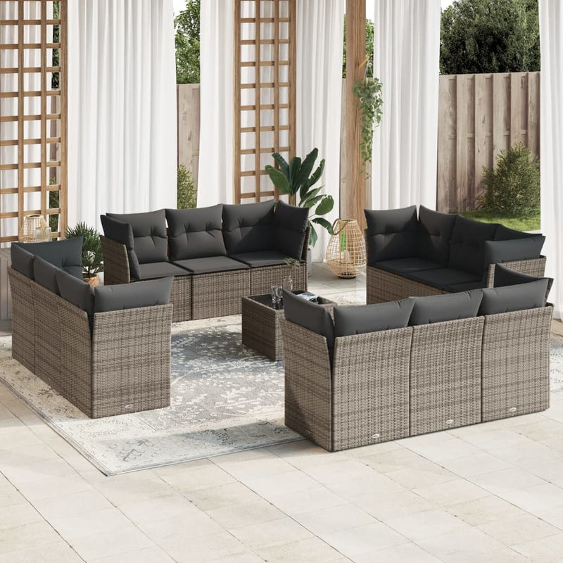 vidaXL 13 Piece Garden Sofa Set with Cushions Grey Poly Rattan