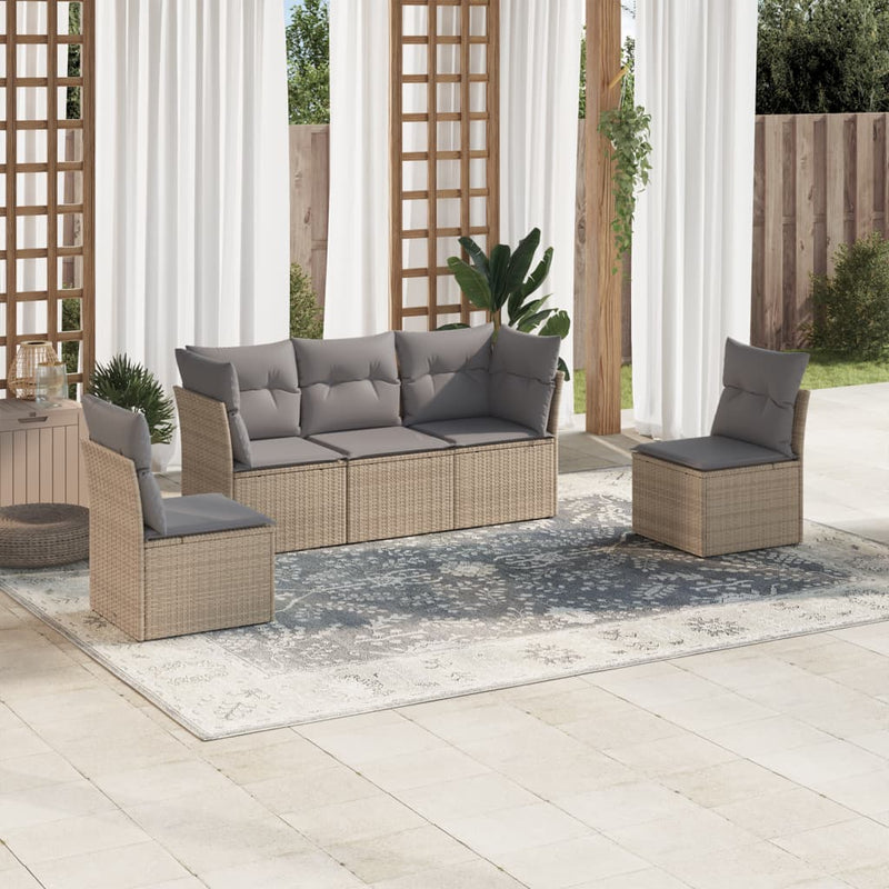 vidaXL 5 Piece Garden Sofa Set with Cushions Beige Poly Rattan