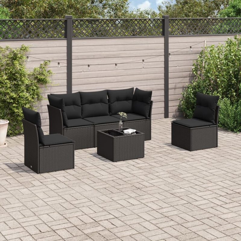 vidaXL 6 Piece Garden Sofa Set with Cushions Black Poly Rattan