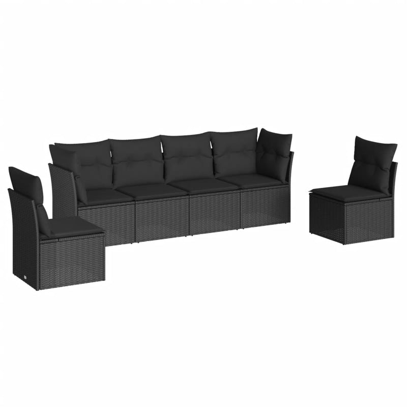 6 Piece Garden Sofa Set with Cushions Black Poly Rattan