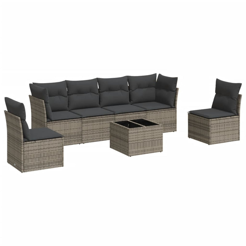 7 Piece Garden Sofa Set with Cushions Grey Poly Rattan