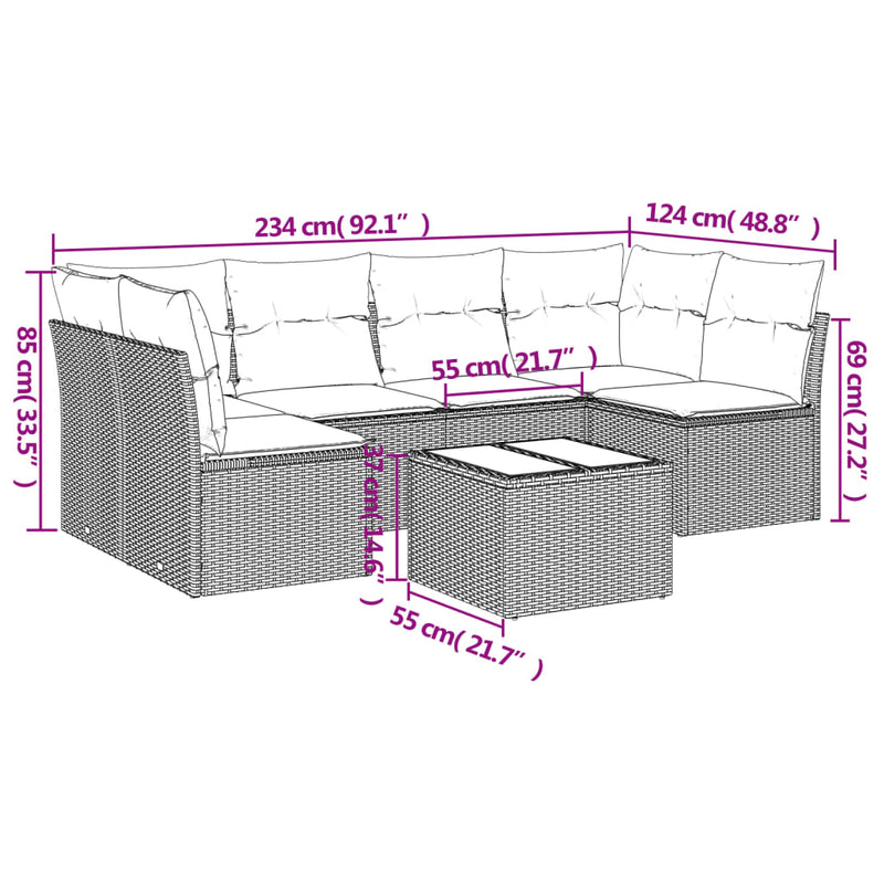 vidaXL 7 Piece Garden Sofa Set with Cushions Black Poly Rattan