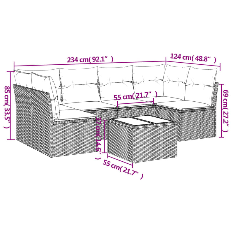 vidaXL 7 Piece Garden Sofa Set with Cushions Grey Poly Rattan