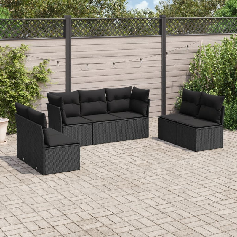 vidaXL 7 Piece Garden Sofa Set with Cushions Black Poly Rattan