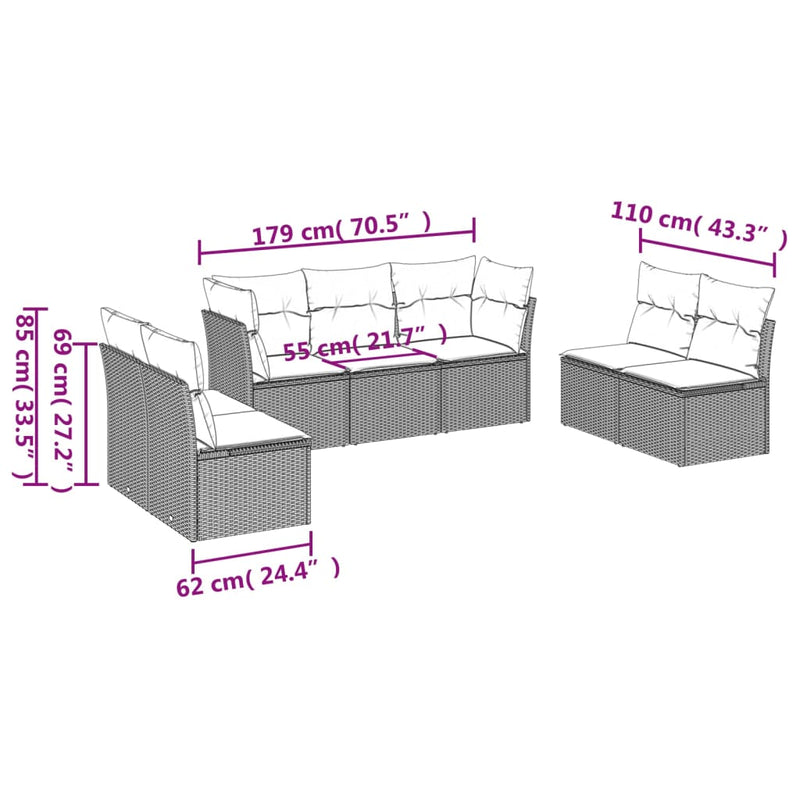 vidaXL 7 Piece Garden Sofa Set with Cushions Grey Poly Rattan