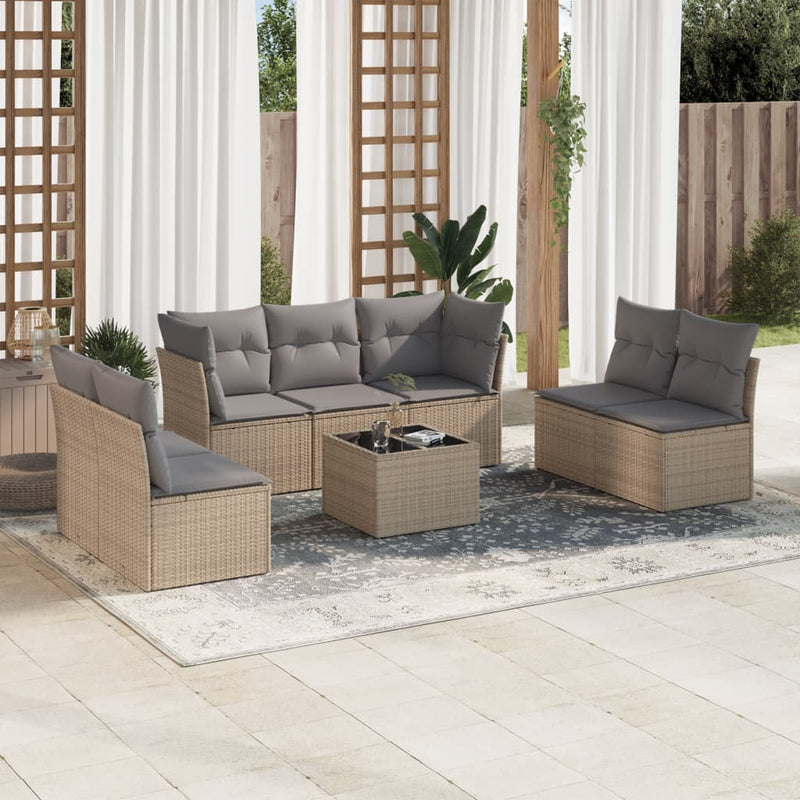 vidaXL 8 Piece Garden Sofa Set with Cushions Beige Poly Rattan