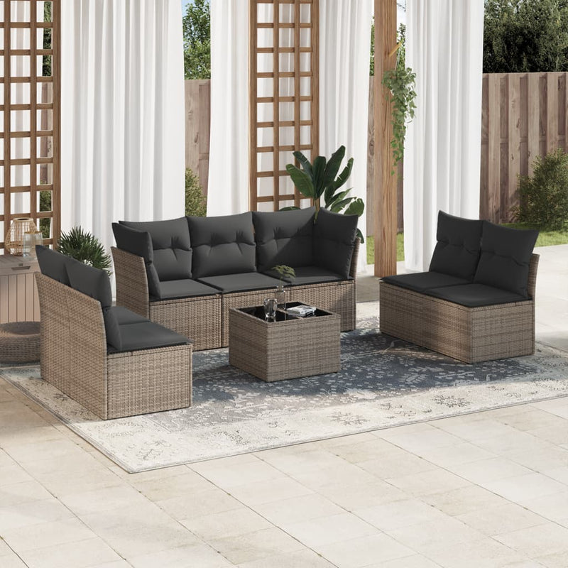 vidaXL 8 Piece Garden Sofa Set with Cushions Grey Poly Rattan