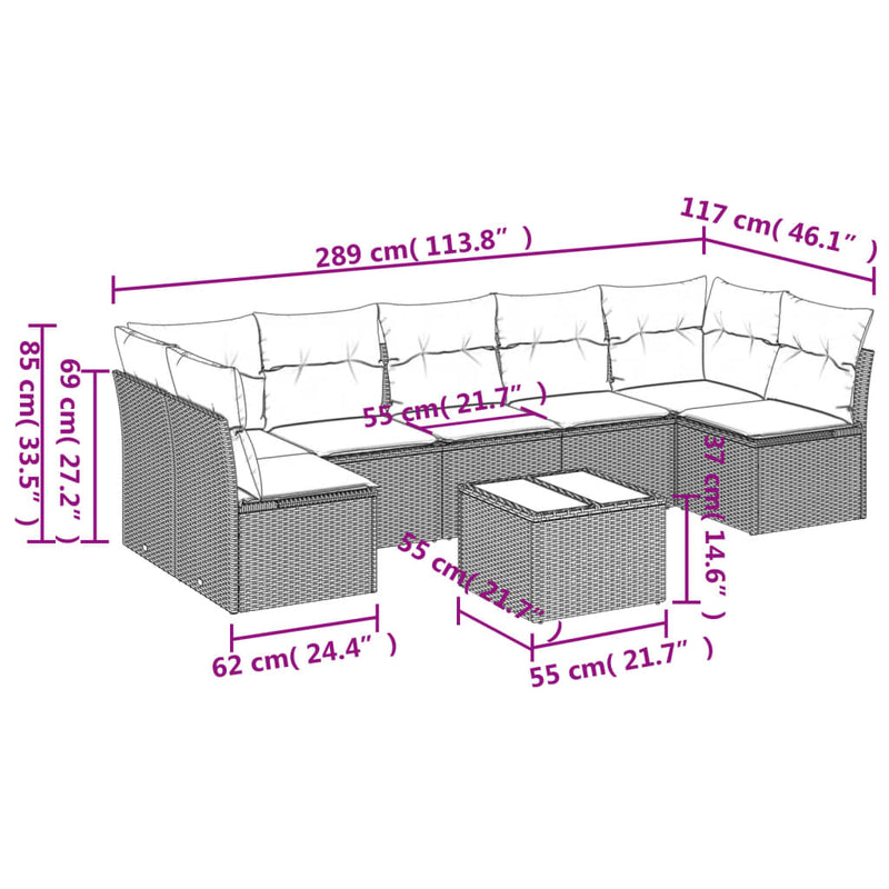 vidaXL 8 Piece Garden Sofa Set with Cushions Black Poly Rattan