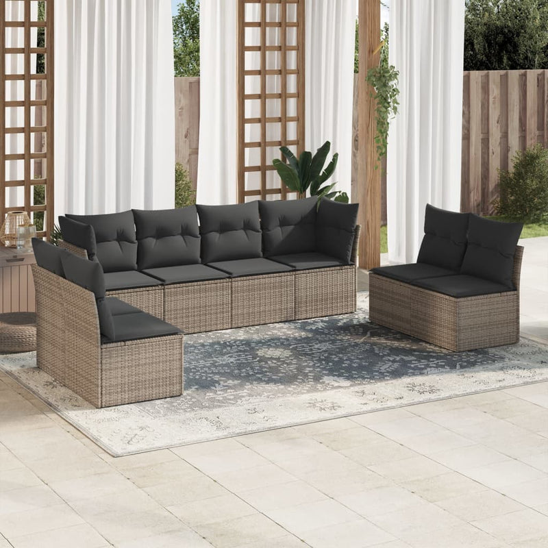 8 Piece Garden Sofa Set with Cushions Grey Poly Rattan