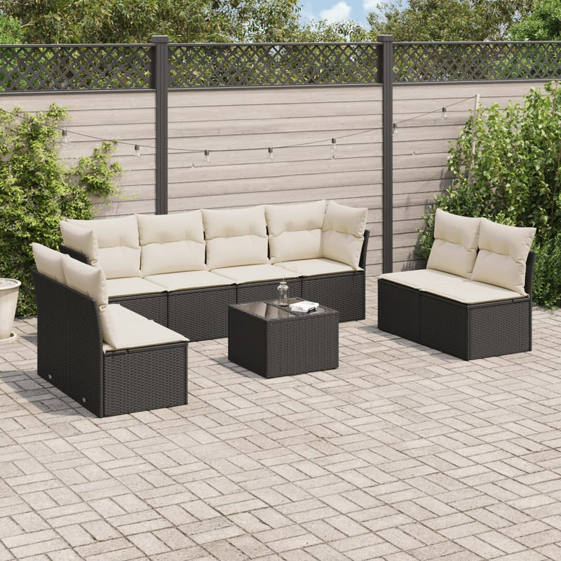vidaXL 9 Piece Garden Sofa Set with Cushions Black Poly Rattan
