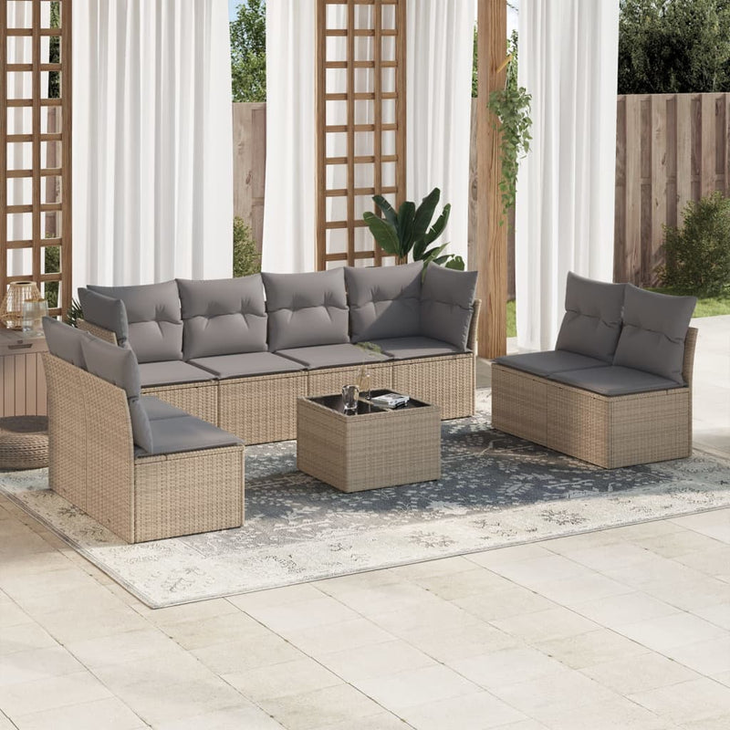 vidaXL 9 Piece Garden Sofa Set with Cushions Beige Poly Rattan