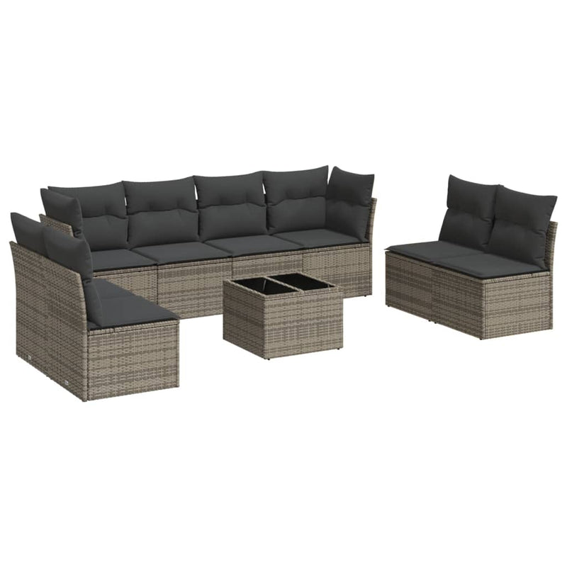 9 Piece Garden Sofa Set with Cushions Grey Poly Rattan