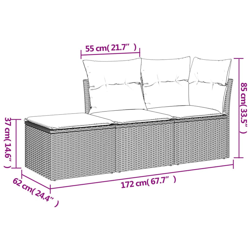 vidaXL 3 Piece Garden Sofa Set with Cushions Black Poly Rattan