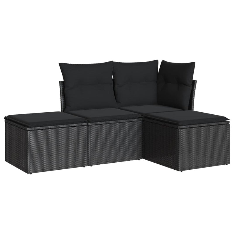 4 Piece Garden Sofa Set with Cushions Black Poly Rattan