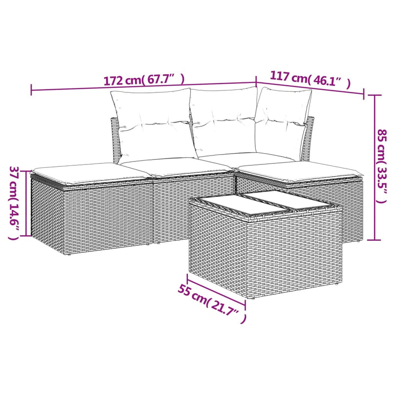 vidaXL 5 Piece Garden Sofa Set with Cushions Grey Poly Rattan
