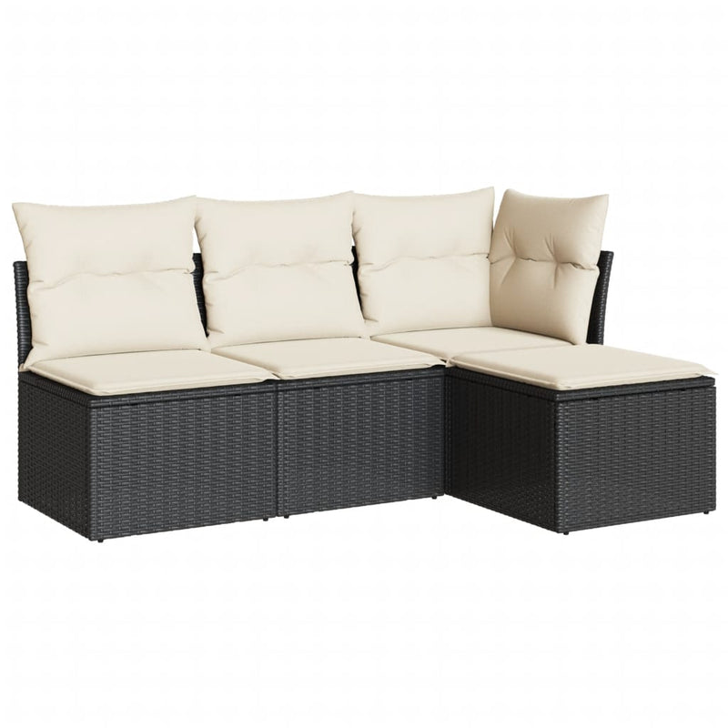 vidaXL 4 Piece Garden Sofa Set with Cushions Black Poly Rattan