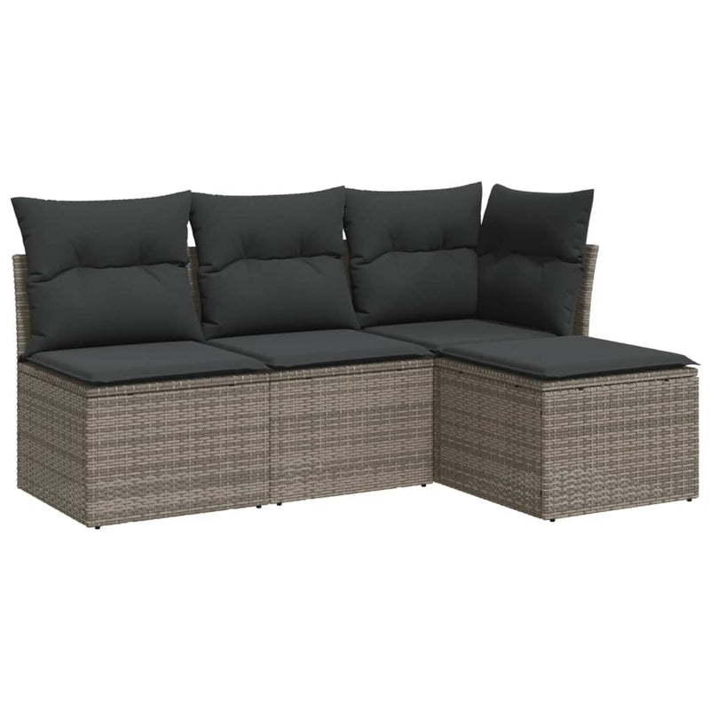 4 Piece Garden Sofa Set with Cushions Grey Poly Rattan