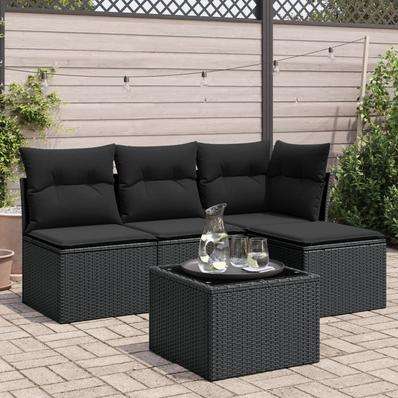 vidaXL 5 Piece Garden Sofa Set with Cushions Black Poly Rattan