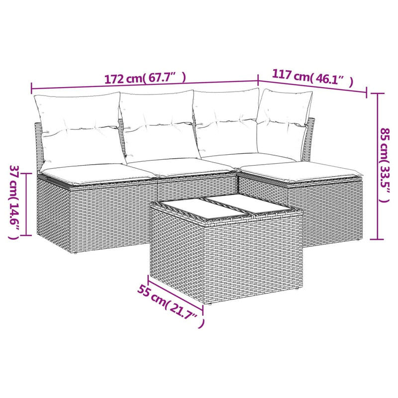 vidaXL 5 Piece Garden Sofa Set with Cushions Grey Poly Rattan