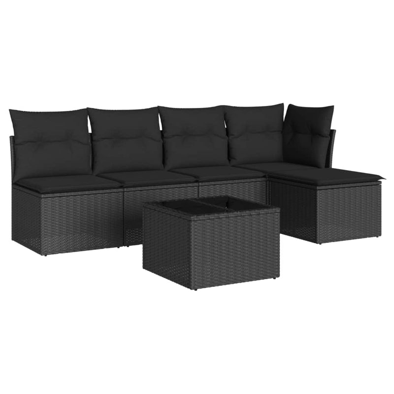 vidaXL 6 Piece Garden Sofa Set with Cushions Black Poly Rattan