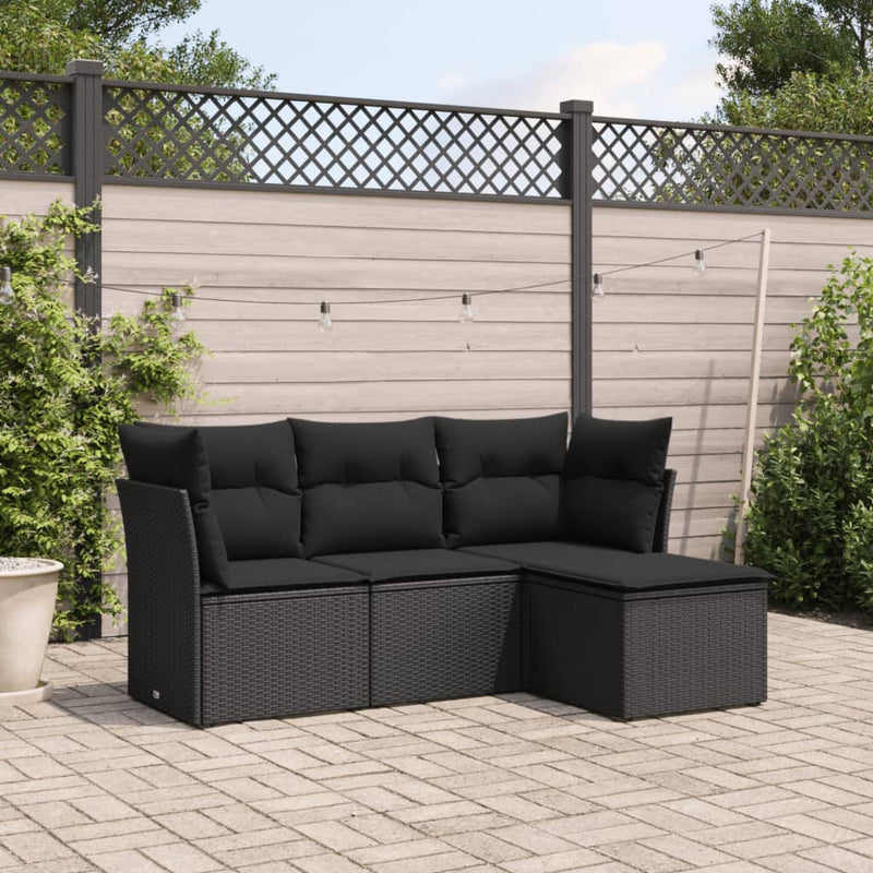 vidaXL 4 Piece Garden Sofa Set with Cushions Black Poly Rattan