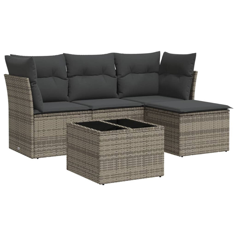vidaXL 5 Piece Garden Sofa Set with Cushions Grey Poly Rattan