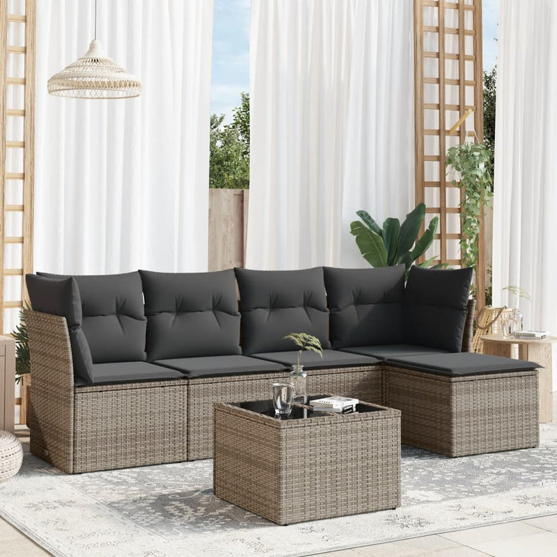 vidaXL 6 Piece Garden Sofa Set with Cushions Grey Poly Rattan