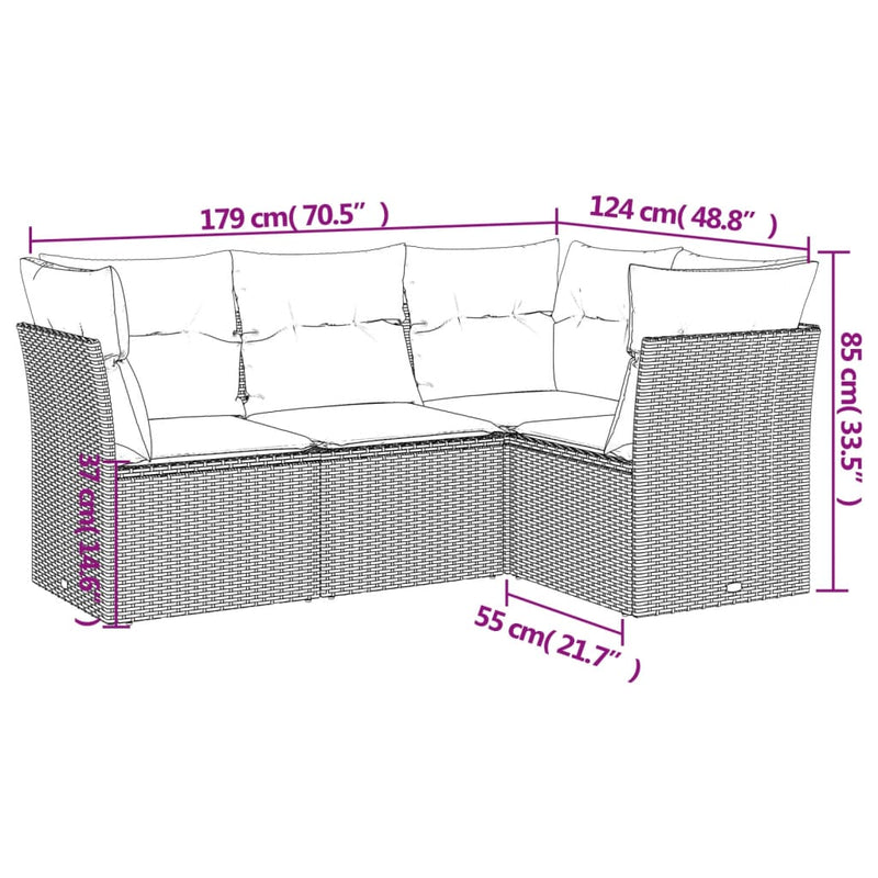 vidaXL 4 Piece Garden Sofa Set with Cushions Beige Poly Rattan