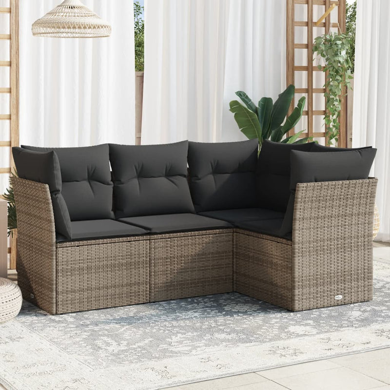 vidaXL 4 Piece Garden Sofa Set with Cushions Grey Poly Rattan