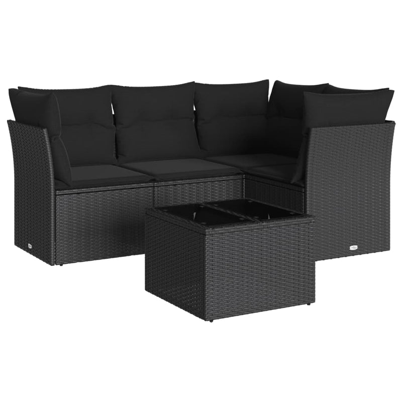vidaXL 5 Piece Garden Sofa Set with Cushions Black Poly Rattan