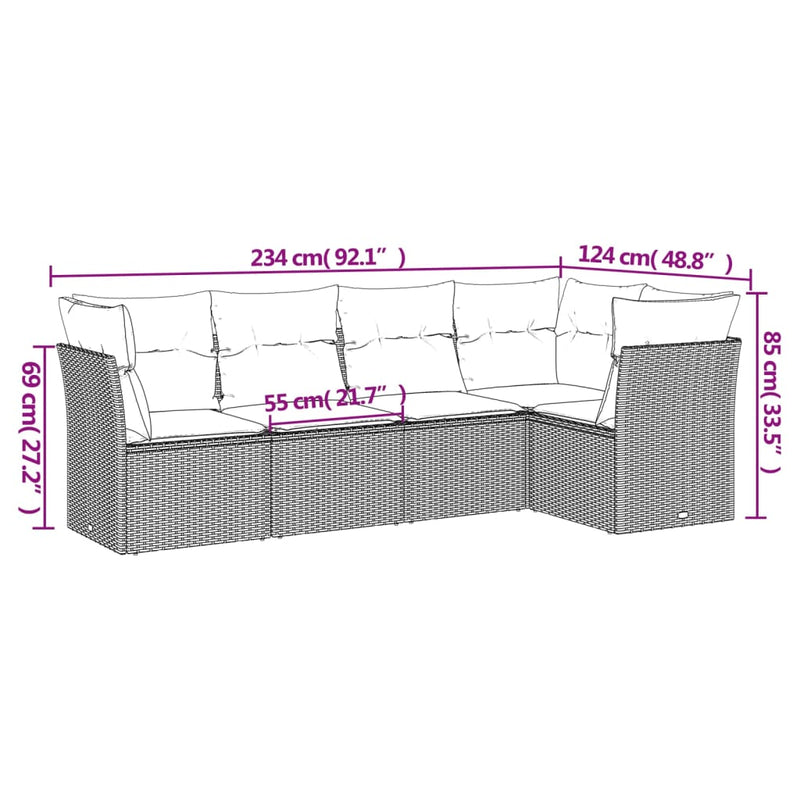 vidaXL 5 Piece Garden Sofa Set with Cushions Black Poly Rattan