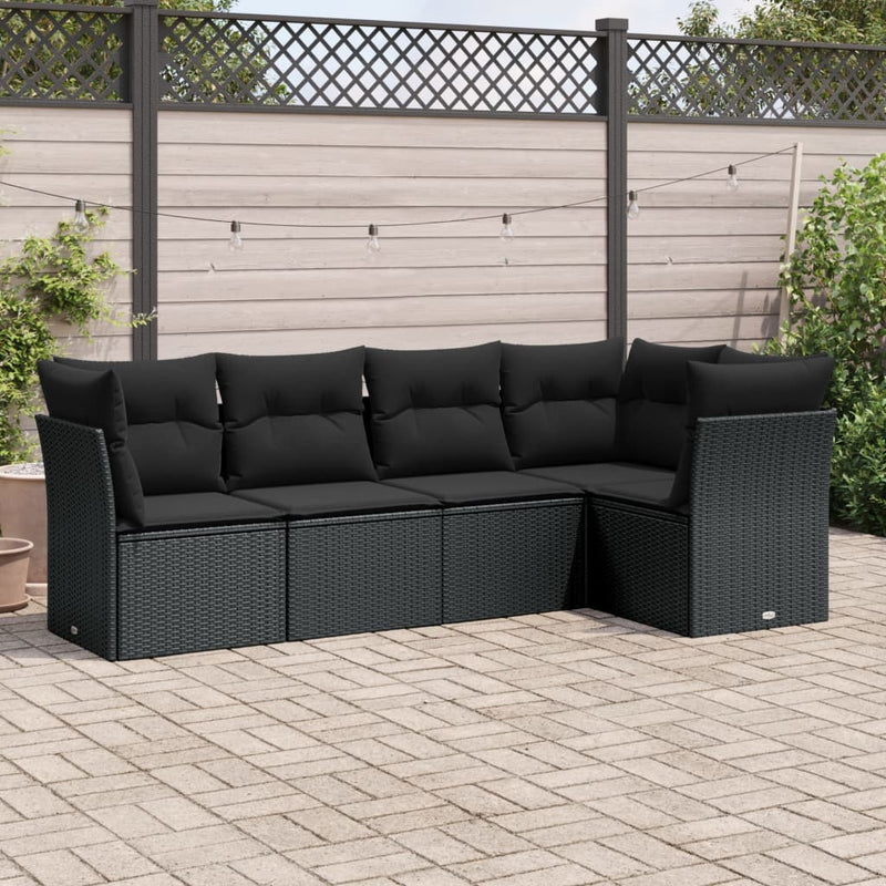 vidaXL 5 Piece Garden Sofa Set with Cushions Black Poly Rattan