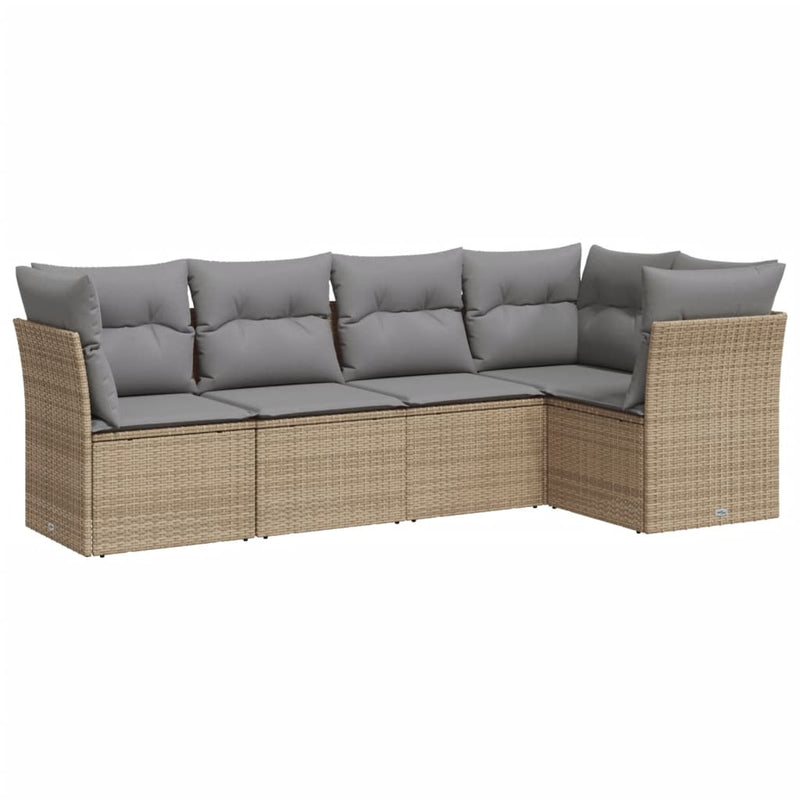 vidaXL 5 Piece Garden Sofa Set with Cushions Beige Poly Rattan