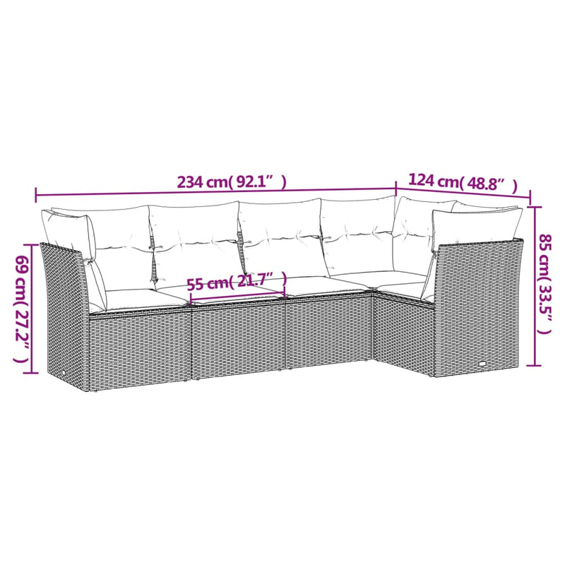 vidaXL 5 Piece Garden Sofa Set with Cushions Grey Poly Rattan