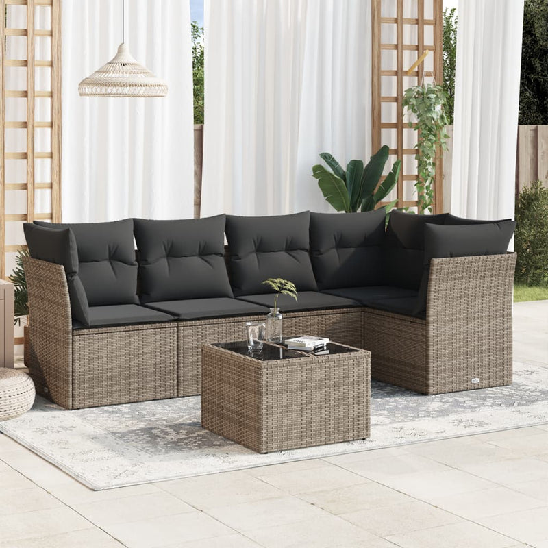 vidaXL 6 Piece Garden Sofa Set with Cushions Grey Poly Rattan