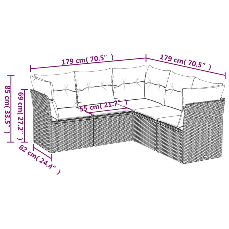 vidaXL 5 Piece Garden Sofa Set with Cushions Beige Poly Rattan