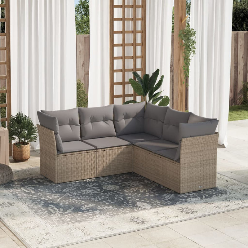 vidaXL 5 Piece Garden Sofa Set with Cushions Beige Poly Rattan