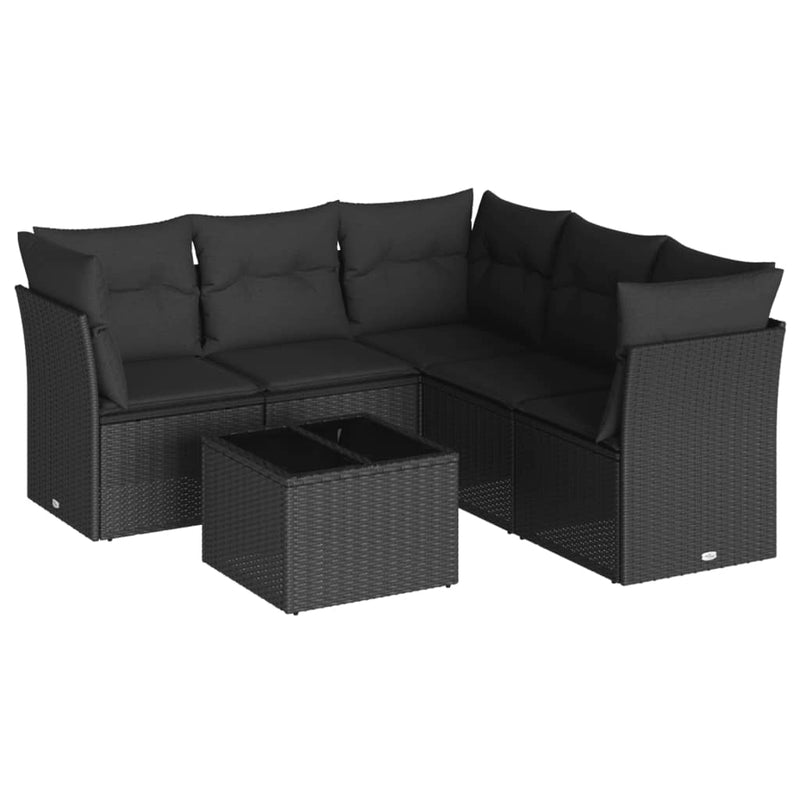 6 Piece Garden Sofa Set with Cushions Black Poly Rattan