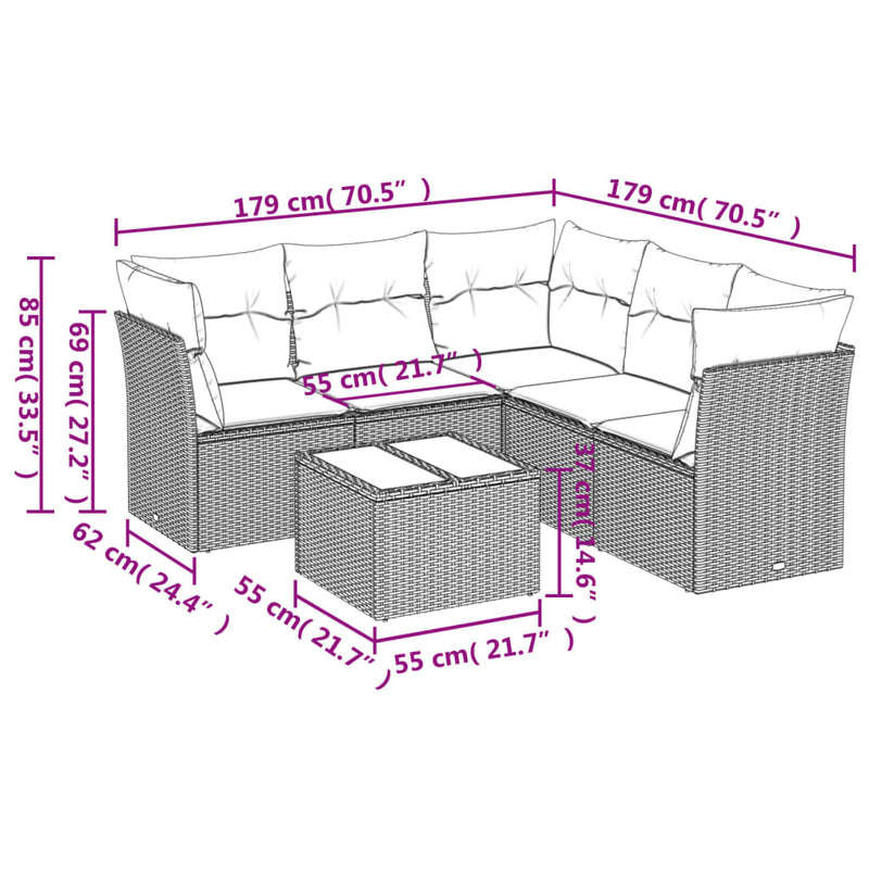 vidaXL 6 Piece Garden Sofa Set with Cushions Grey Poly Rattan