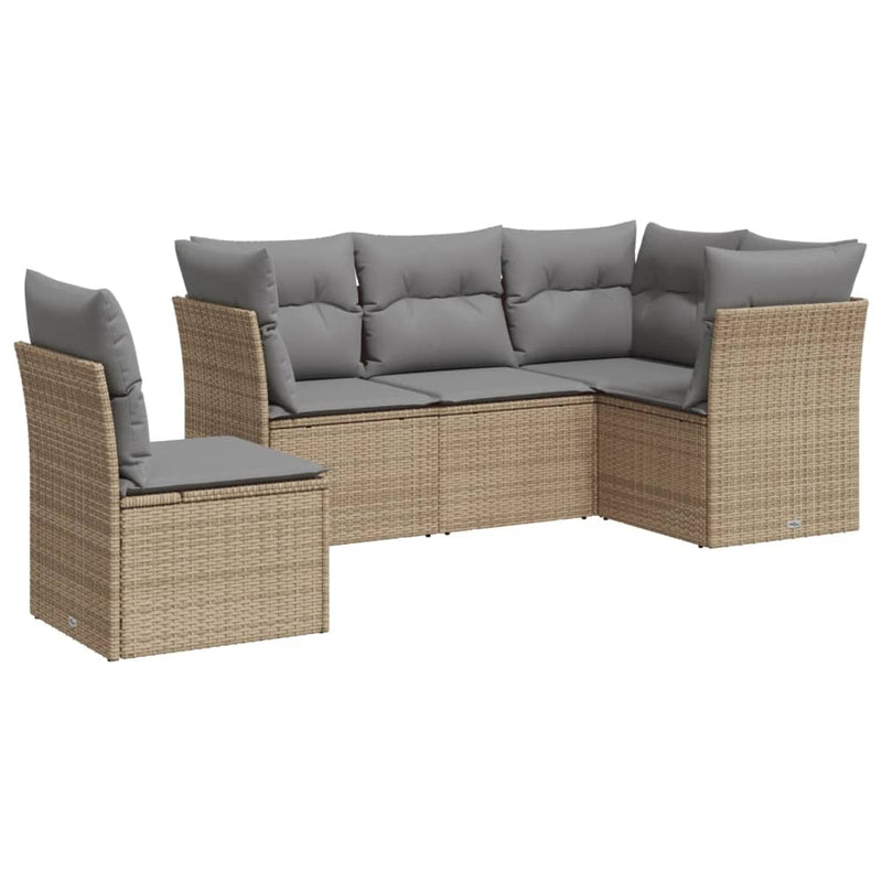 vidaXL 5 Piece Garden Sofa Set with Cushions Beige Poly Rattan