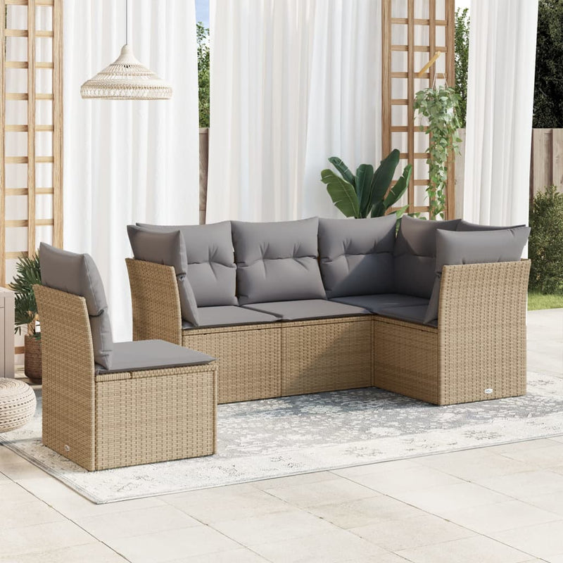 vidaXL 5 Piece Garden Sofa Set with Cushions Beige Poly Rattan