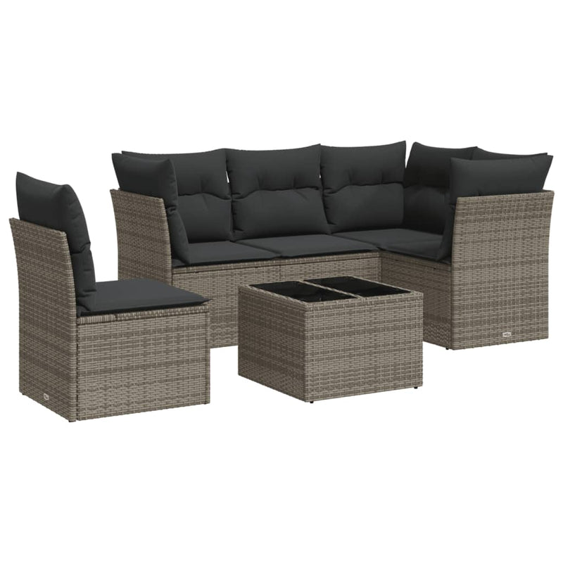 vidaXL 6 Piece Garden Sofa Set with Cushions Grey Poly Rattan