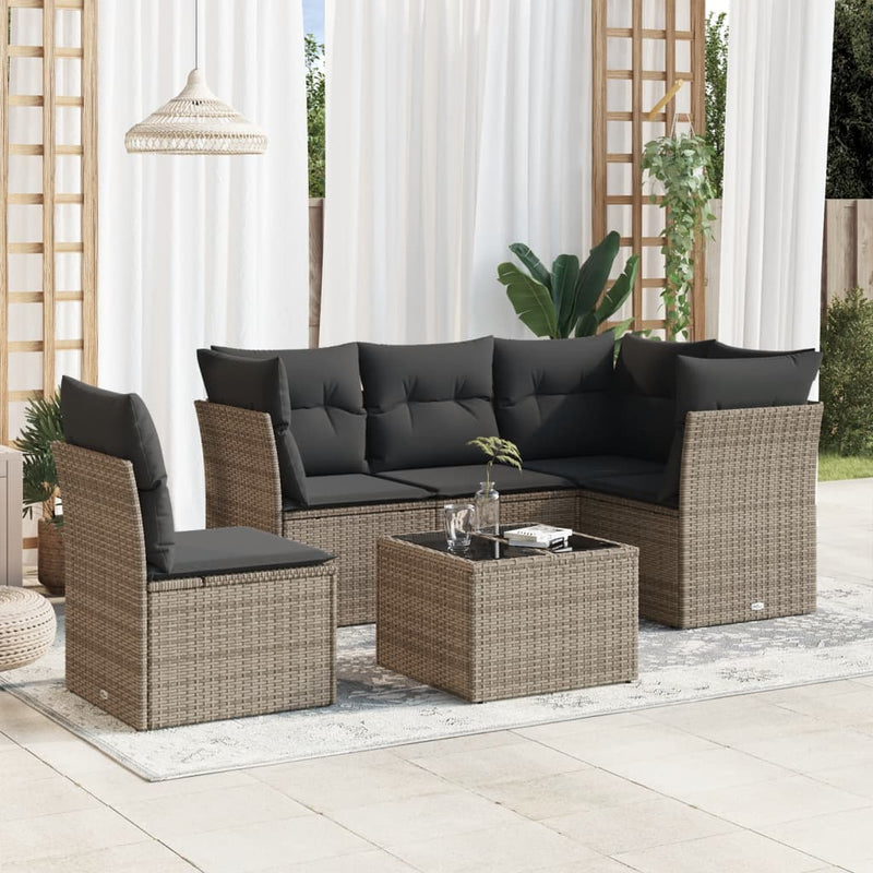 6 Piece Garden Sofa Set with Cushions Grey Poly Rattan