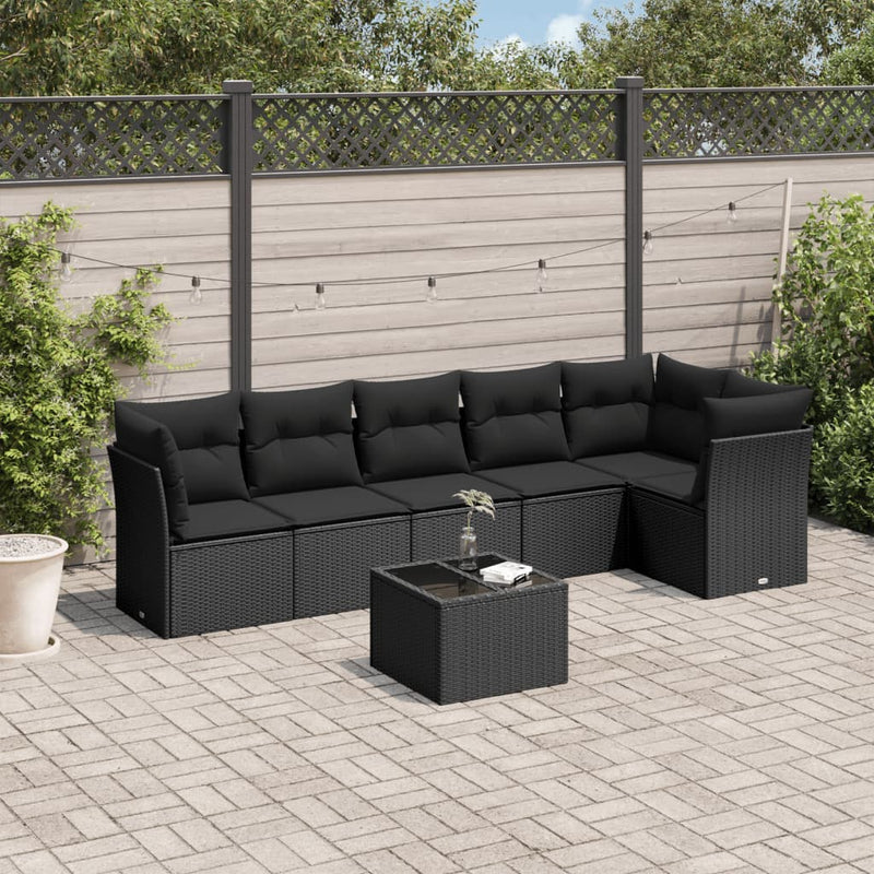 vidaXL 7 Piece Garden Sofa Set with Cushions Black Poly Rattan