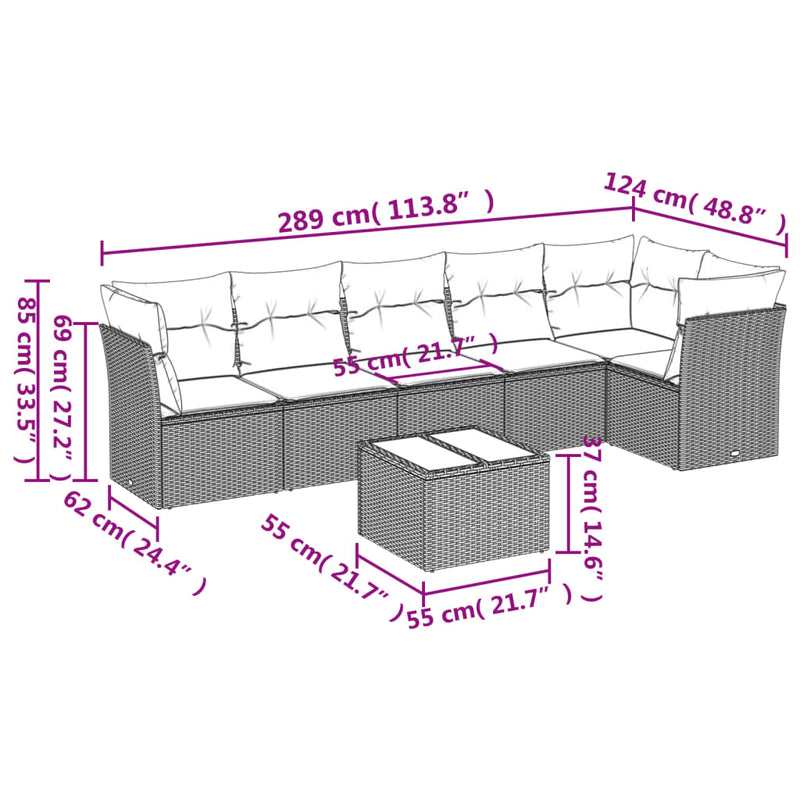 vidaXL 7 Piece Garden Sofa Set with Cushions Black Poly Rattan