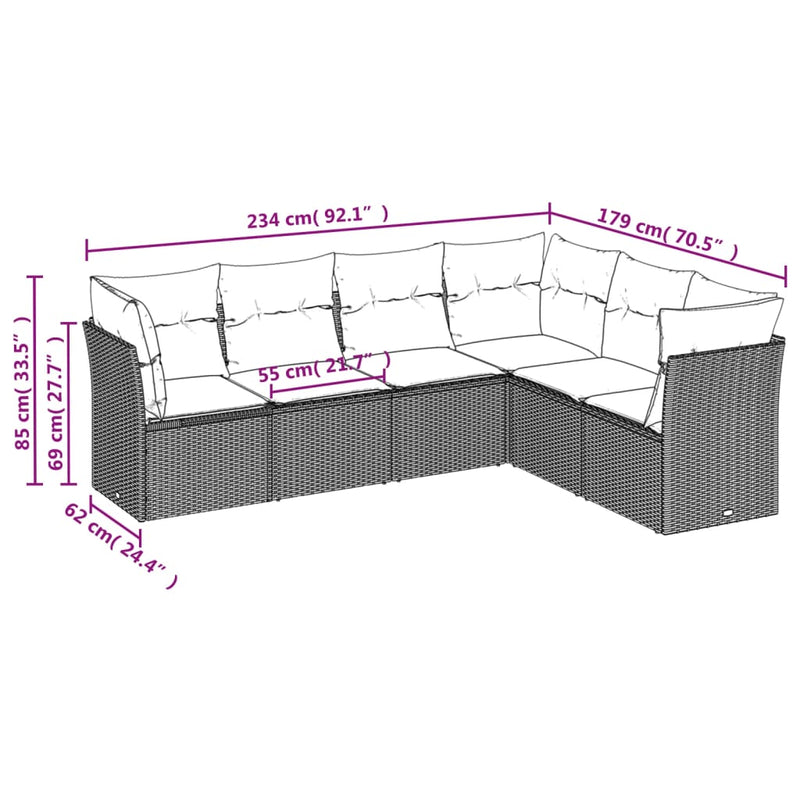 vidaXL 6 Piece Garden Sofa Set with Cushions Beige Poly Rattan