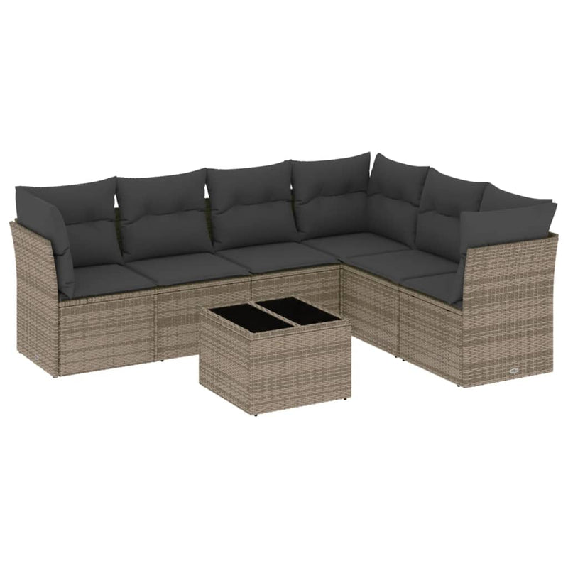 vidaXL 7 Piece Garden Sofa Set with Cushions Grey Poly Rattan